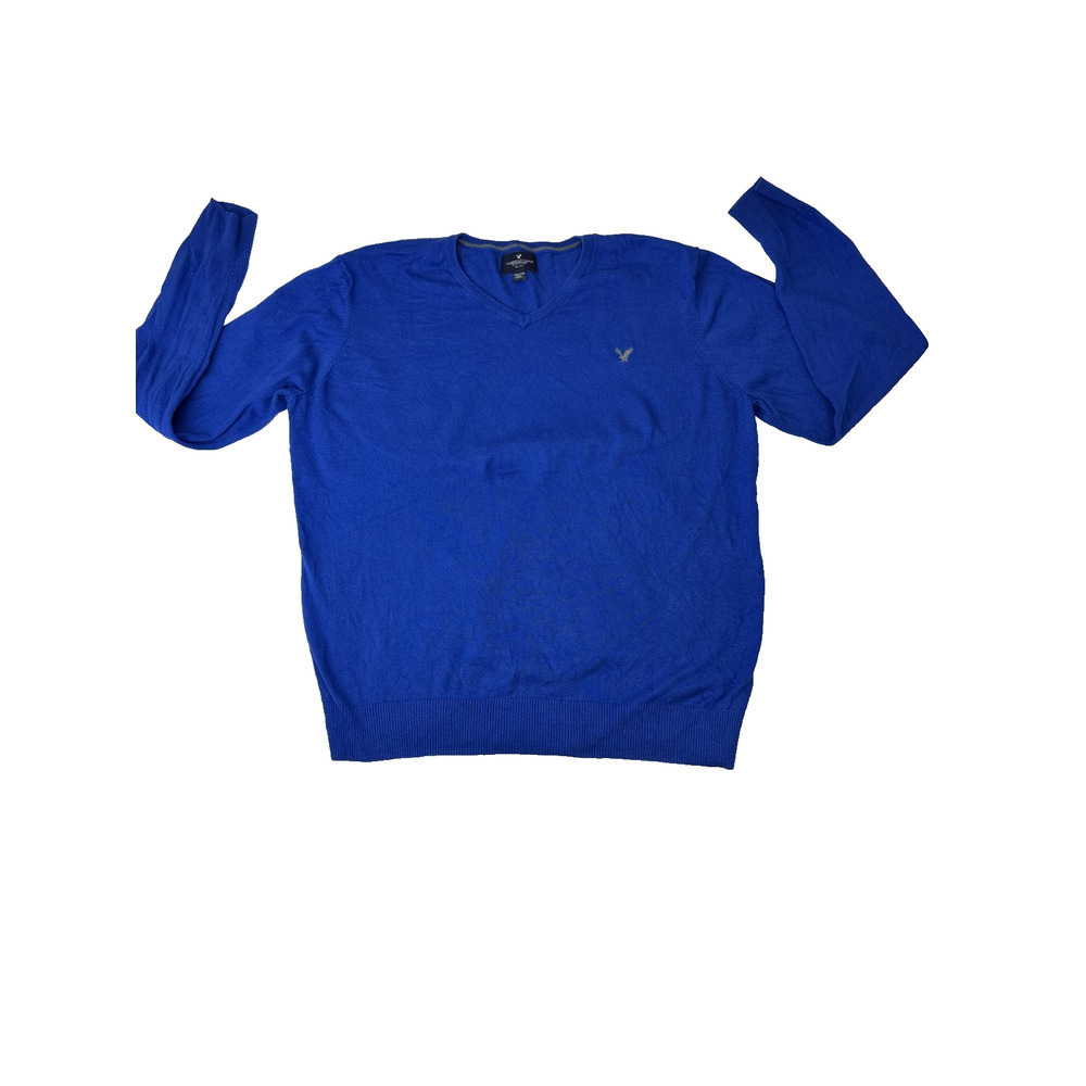 American Eagle Sweater Mens XXL Royal Blue Lightweight Logo V-Neck Pullover